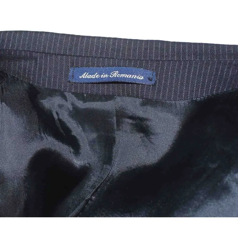 Lauren Ralph Lauren 100% Wool Dark Navy Blue Striped Blazer Jacket Mens Size 48L